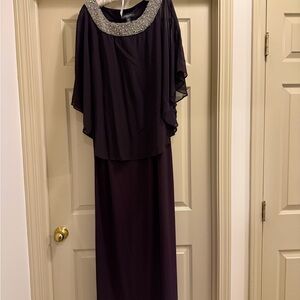 R & M Richards Deep Purple Maxi Dress with Glittering Silver Neckline